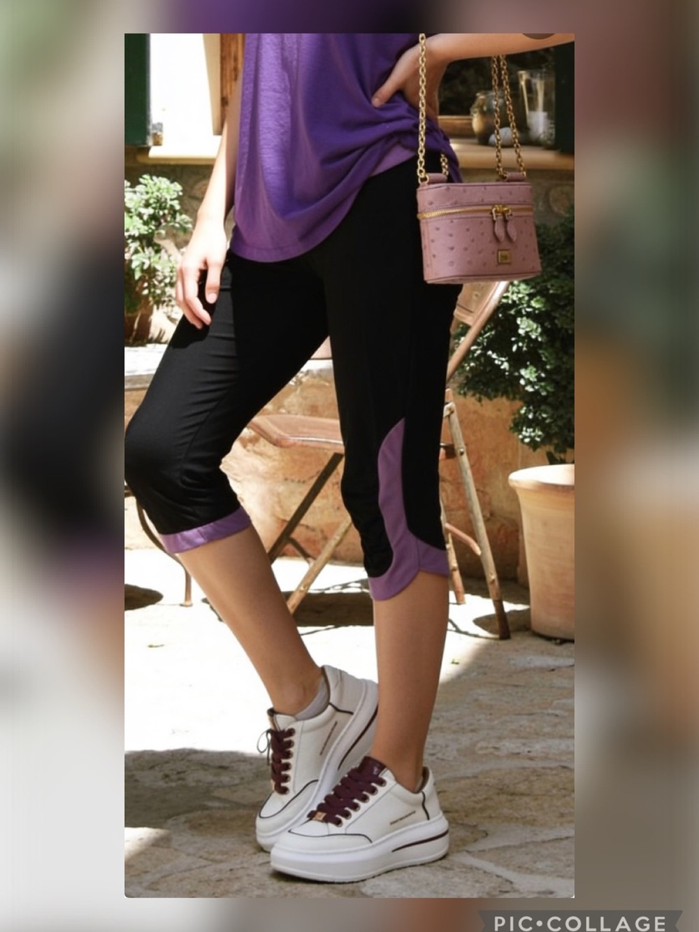 Under Armour Black Crop Leggings Pants with Purple Trim